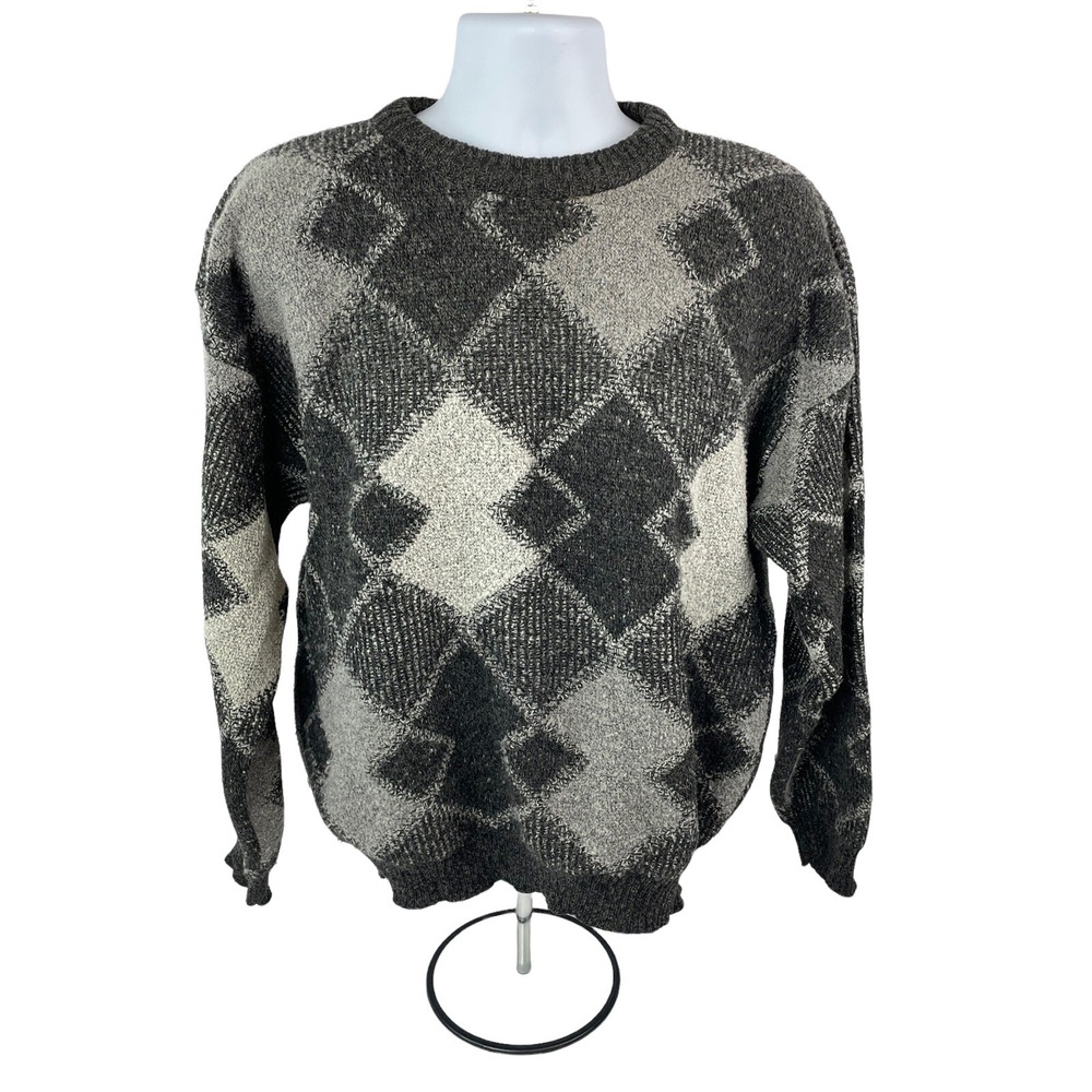 VINTAGE Haggar City Casuals Sweater Mens Large Gray Acrylic Wool Made In Italy